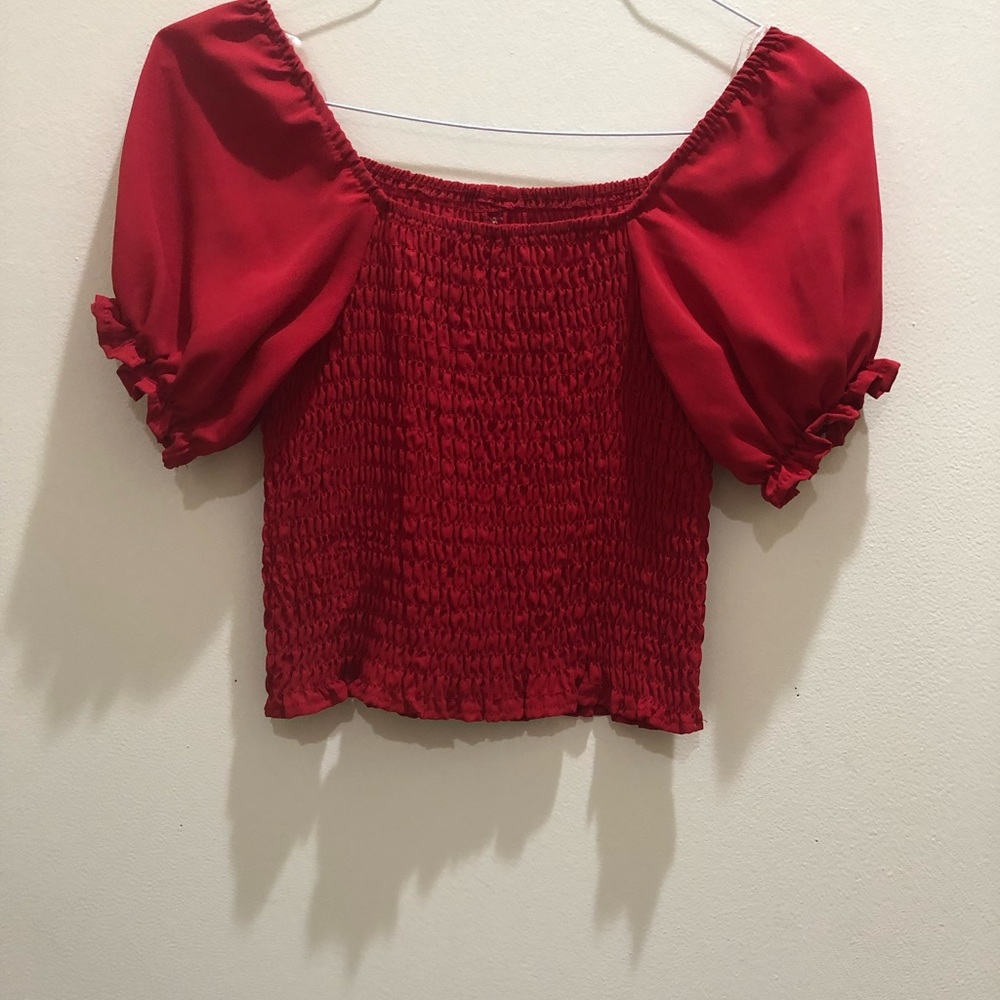 Ladies Red Short Sleeve Elastic Pattern And Butto… - image 2